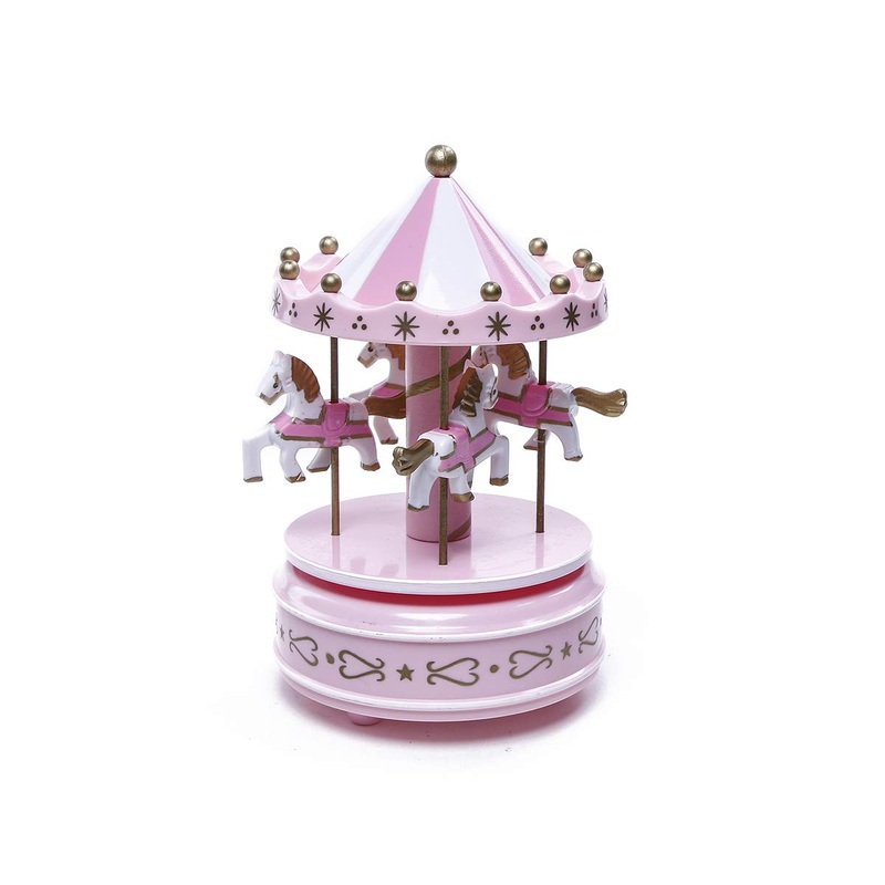 Electomania Round Music Box Christmas Merry-Go-Round Carousel Wind Up Music Box Kids Gift (Pink)