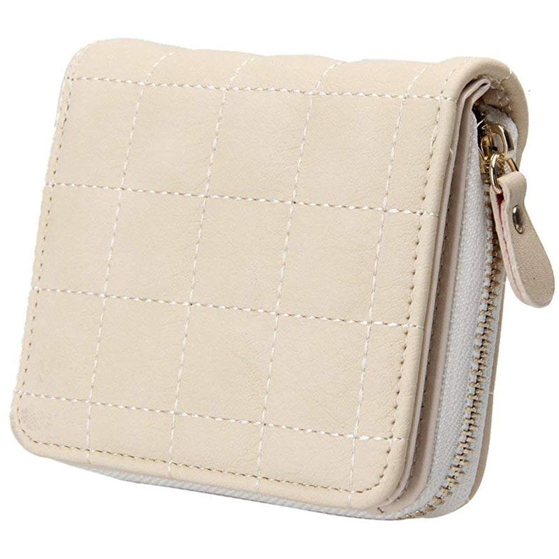 Electomania  Women Mini Short Wallets PU Leather Female Plaid Purses (Beige)