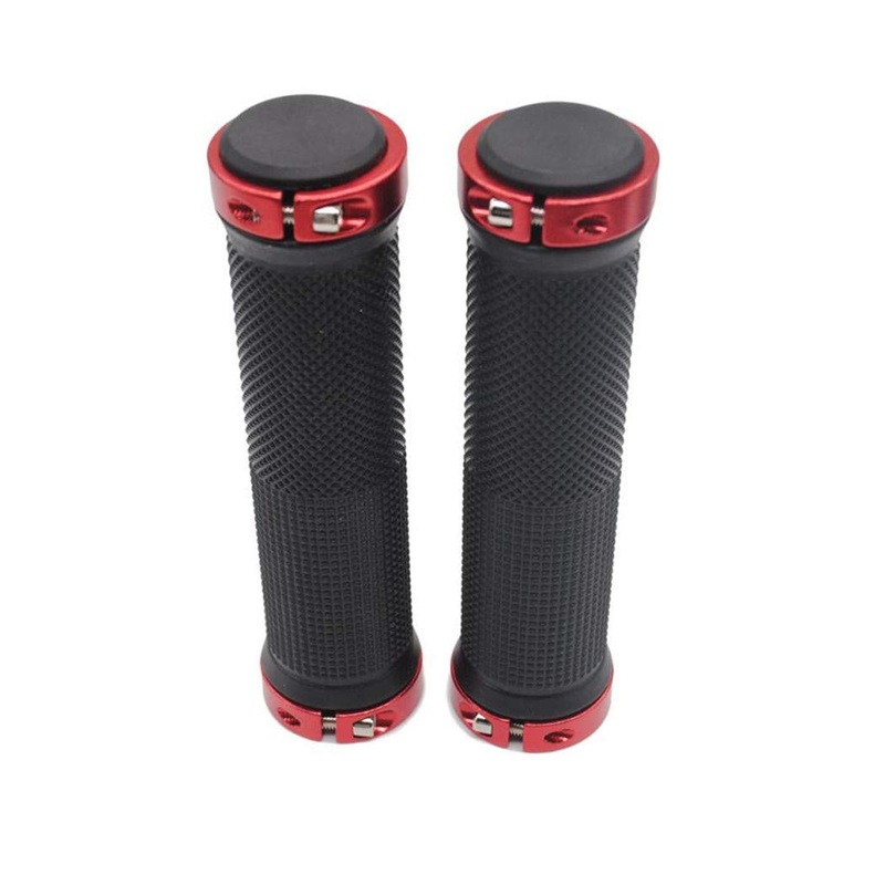 Electomania 1 Pair Non-Slip Rubber Bicycle Handlebar Grips Double Aluminum Locking Bicycle Handlebar Handle Protector Red + Black