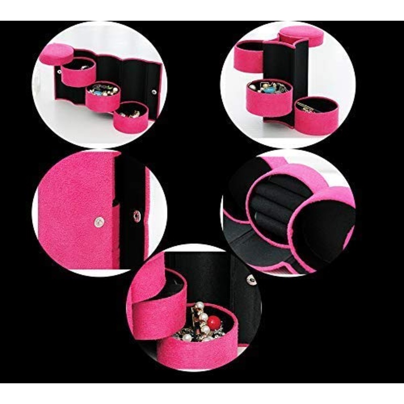 Electomania  3 Layer Flannel Round Portable Jewellery Display Box Organizer for WomenSuitable for Rings, Earrings, Bracelets