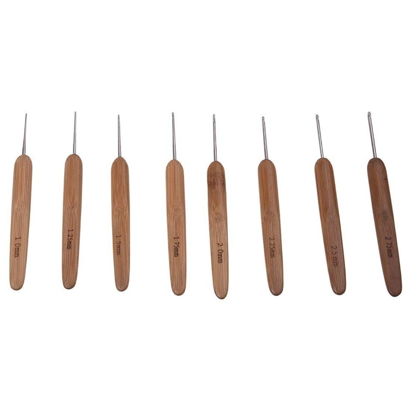 Electomania 8 Sizes Bamboo Handle Steel Crochet Hooks 1.0-2.75mm (Bamboo Color)