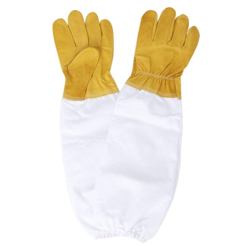 Electomania Beekeeping Supply A Pair of Beekeeping Protective Gloves Beekeeper’s Glove with Long Canvas Protective Vented Sleeves (Yellow and White)