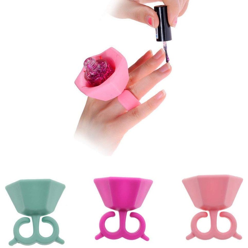 Electomania Creative Leaf Design Silicone Wearable Nail Polish Bottle Holder RingGreen