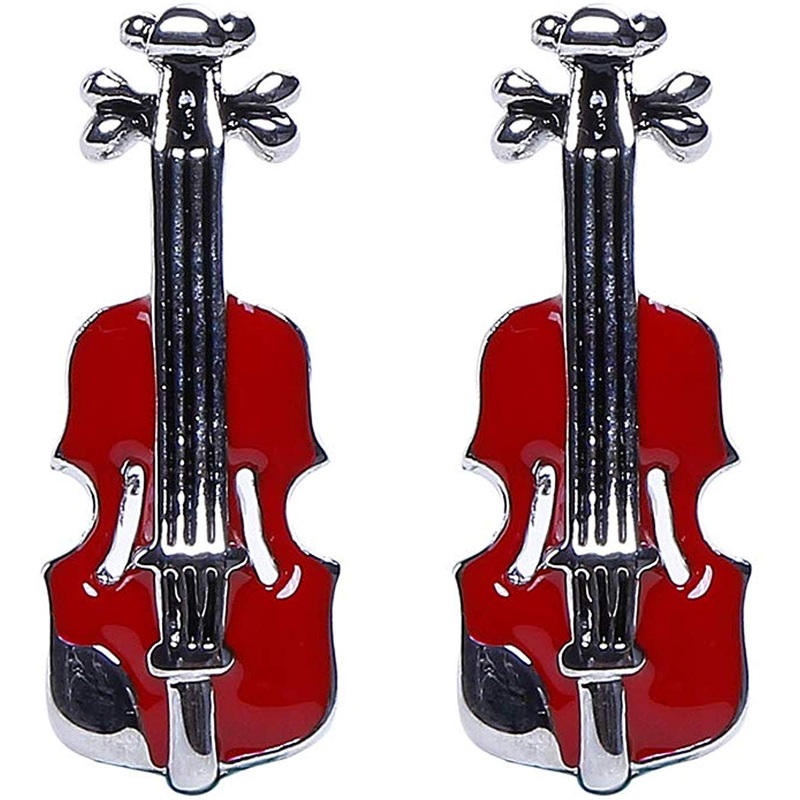 Electomania  Cufflinks for Men Red Violin Shape Cufflinks French Shirt Cuff Cufflinks Clothing Accesories for Business Wedding