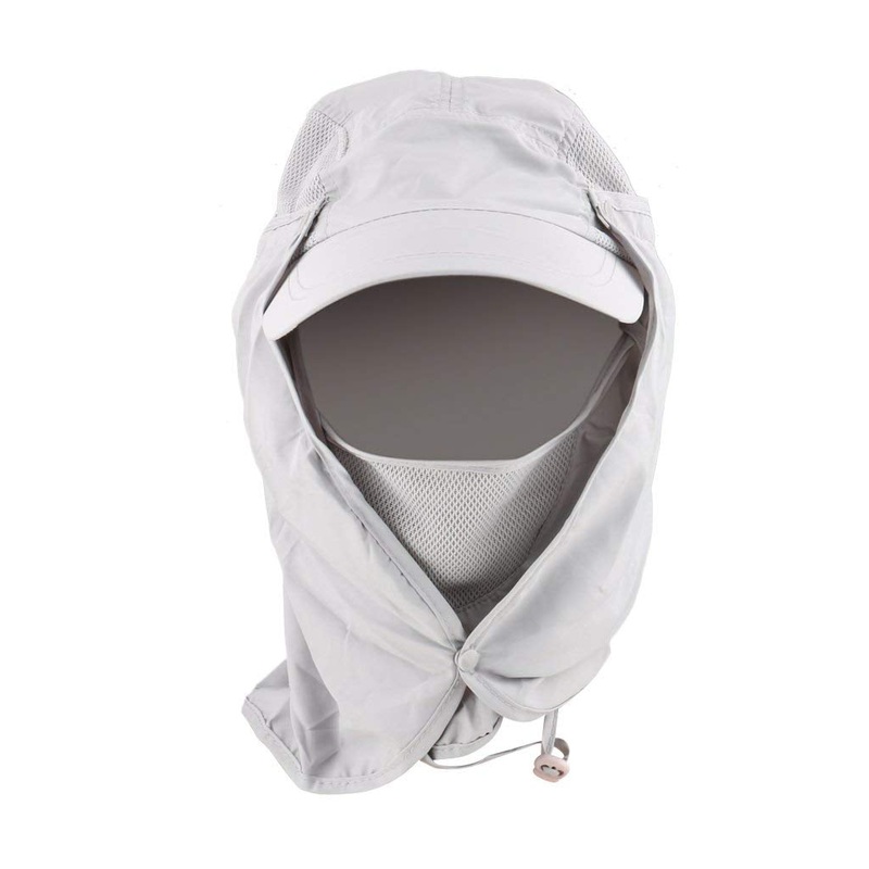 ELECTOMANIA Fishing Hat 360UV Protection Sun Hat Summer Men Women Cap Folding Removable Neck Face Mask Head Flap Cover for Hiking Gardening Beach Camping Boating Outdoor Activities Grey