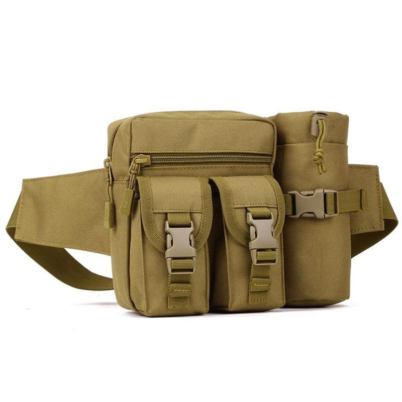 Electomania for Nylon Camo Waist Pack Bag Fanny Packs Waterproof Hip Belt Bag Pouch for Hiking Climbing Outdoor Bumbag (Brown)