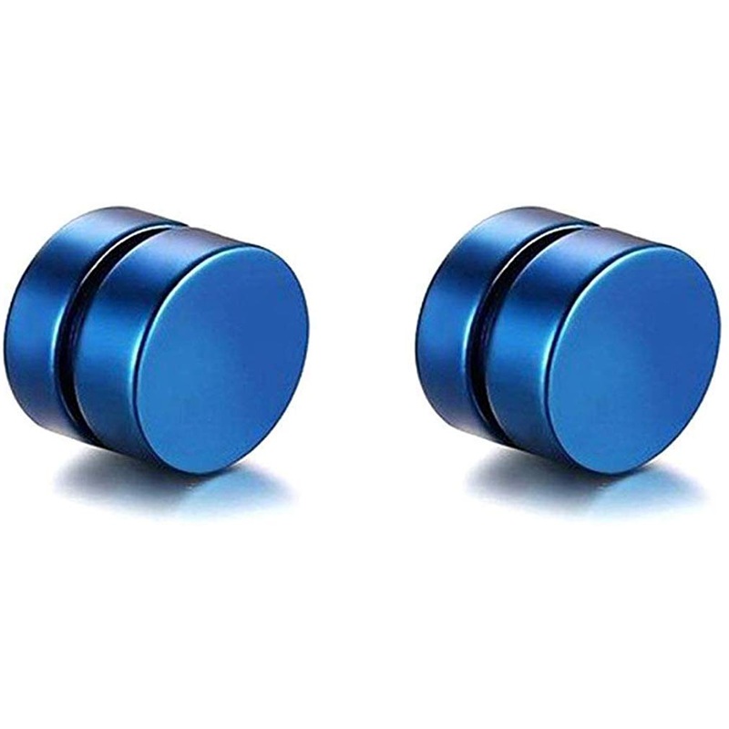 Electomania  Mens Women Stainless Steel Round Magnetic Earrings Clip Stud Blue 8mm 1 Pair