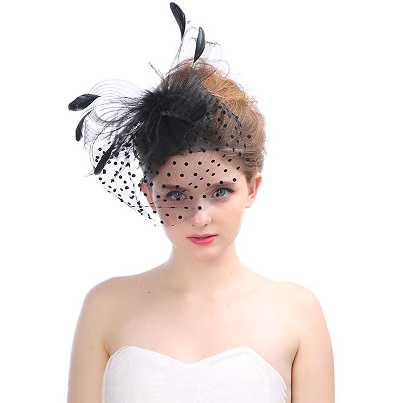 Electomania  Unisex Cortex Retro Style Bird Cage Mesh Face Veil Feather Fascinator Hair Clip (Black)