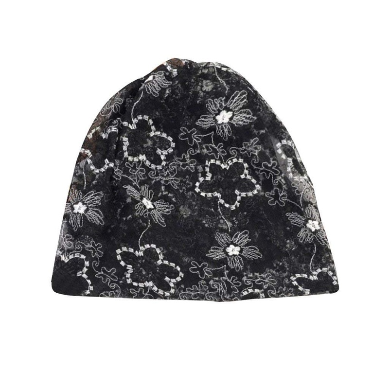 ELECTOMANIA Women Summer Chemo Bandana Beanie Turban Head Wrap Band Lace Hat Cap Black