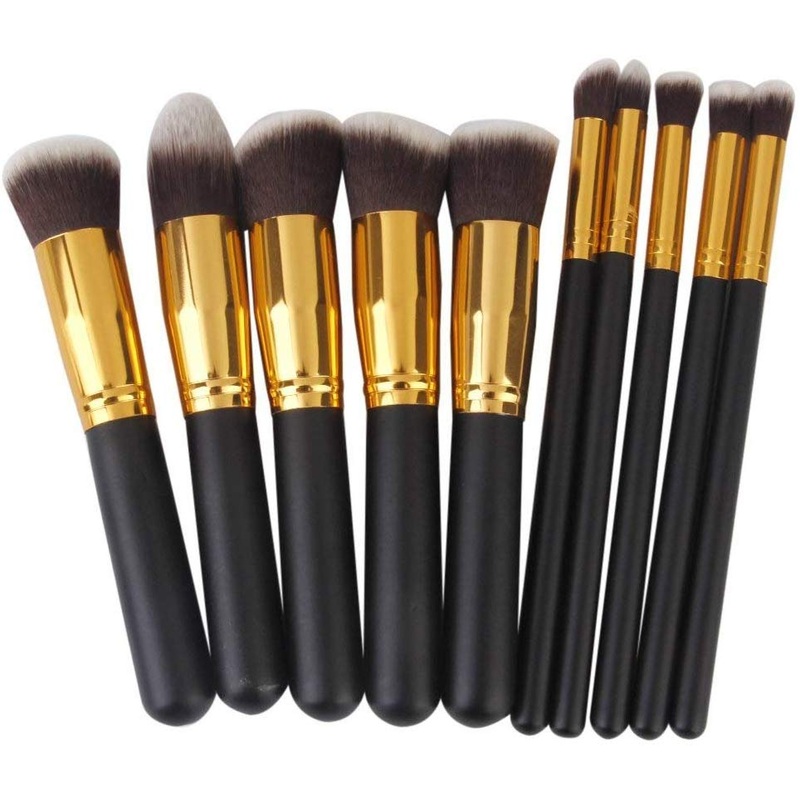 Electomania 10pcs Makeup Brush Set, 10 Professional Makeup Brushes Kit Black Handle Black Ferrule