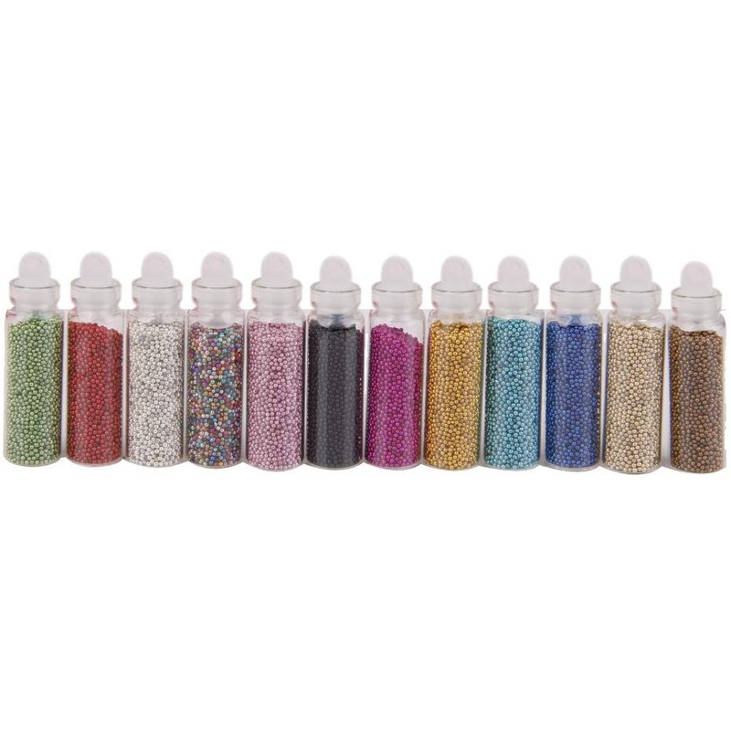 Electomania  12 Bottles Multicolor Glitter Beads Tips Nail Art Decoration (Multicolor)