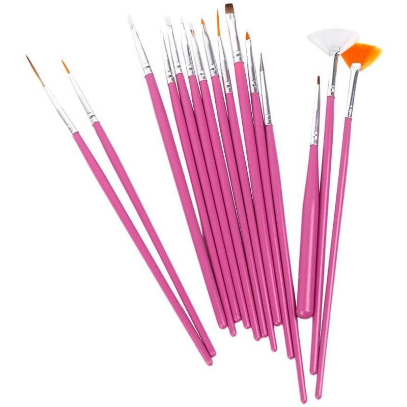 Electomania 15 pieces Nail Art Design Painting Drawing Pen Brush Tool Set (Pink)
