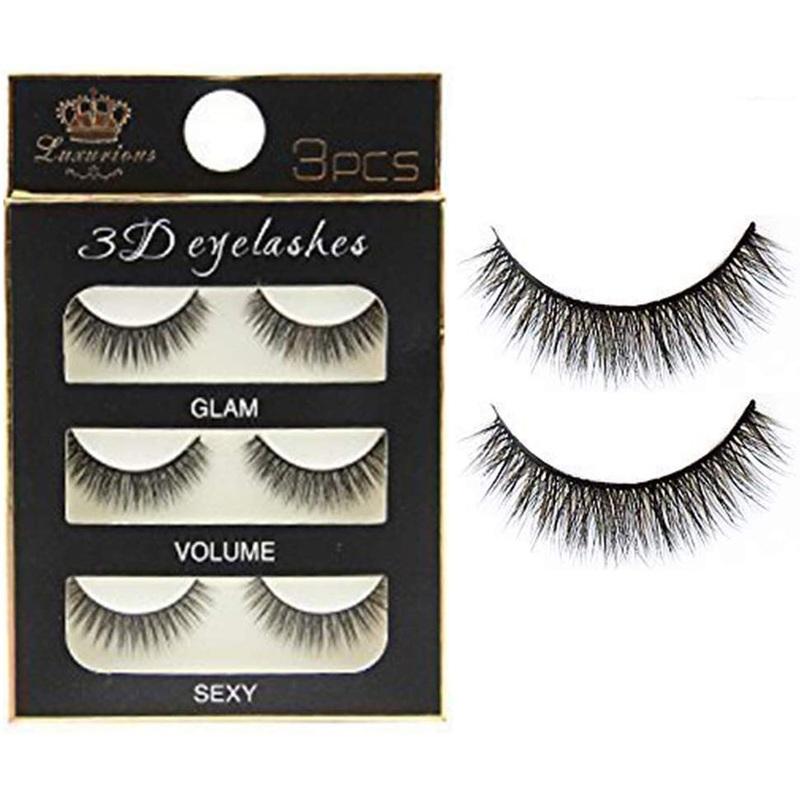 Electomania 3 Pairs Black Handmade Natural 3D Thick Long False Eyelashes