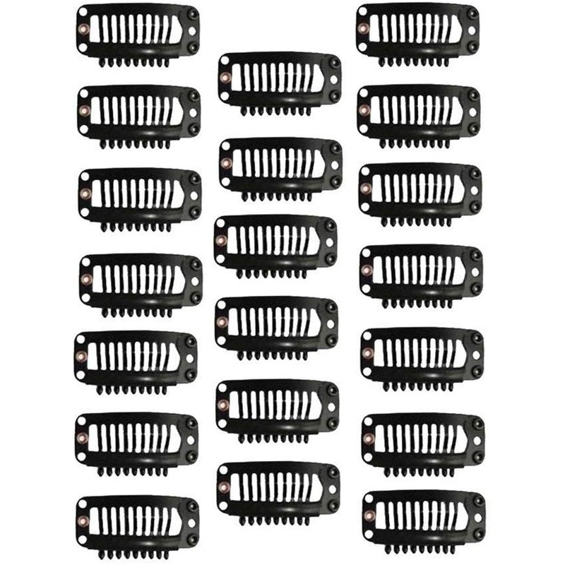 Electomania  40 Pcs Clips 9-Teeth Snap-Comb Wig Clips with Rubber for Hair Extension Wigs Weft Hairpiece DIY Clips (Black)