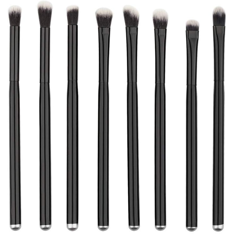 Electomania  Black Handle Professional Eye Shadow Makeup Brushes Set Cosmetic Eyeshadow Nylon Hair Brush Kits 8 pieces in 1 set (Black)