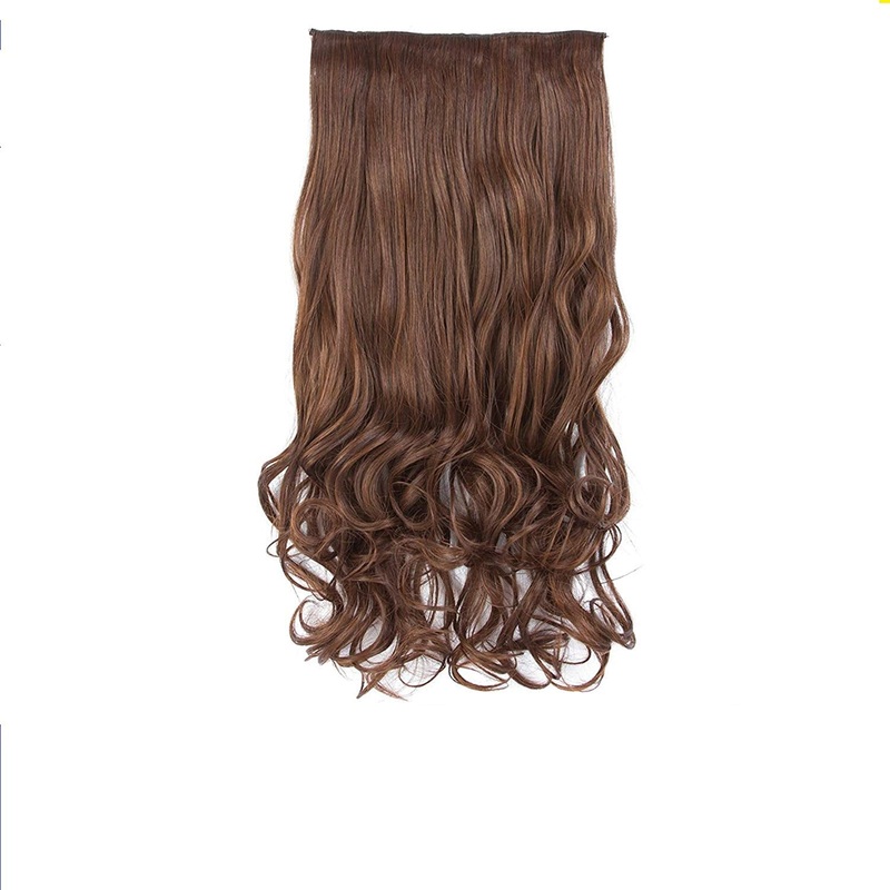Electomania Full Head Curly Wavy Fibre Clips In On Synthetic Hair Extensions Hairpieces For Women Synthetic Hair Extensions for Wedding Use 60 x 25 CM -Dark Brown