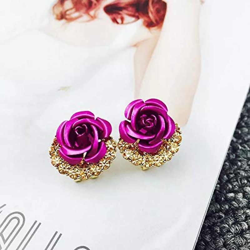 Electomania Gold Plated Floral Stylish Fancy Party Wear Earrings For Women & Girls 1 PairRose red