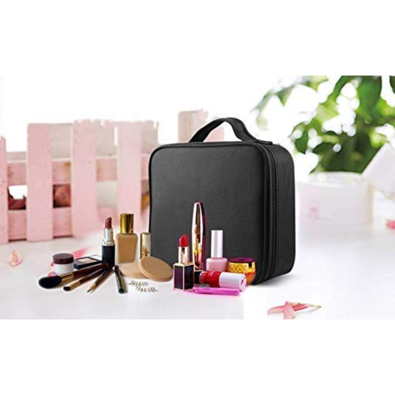 Electomania Makeup Train Bags Professional Cosmetic Portable Adjustable Compartment Storage Brushes Toiletry DIY Bag Travel Accessories (Black)