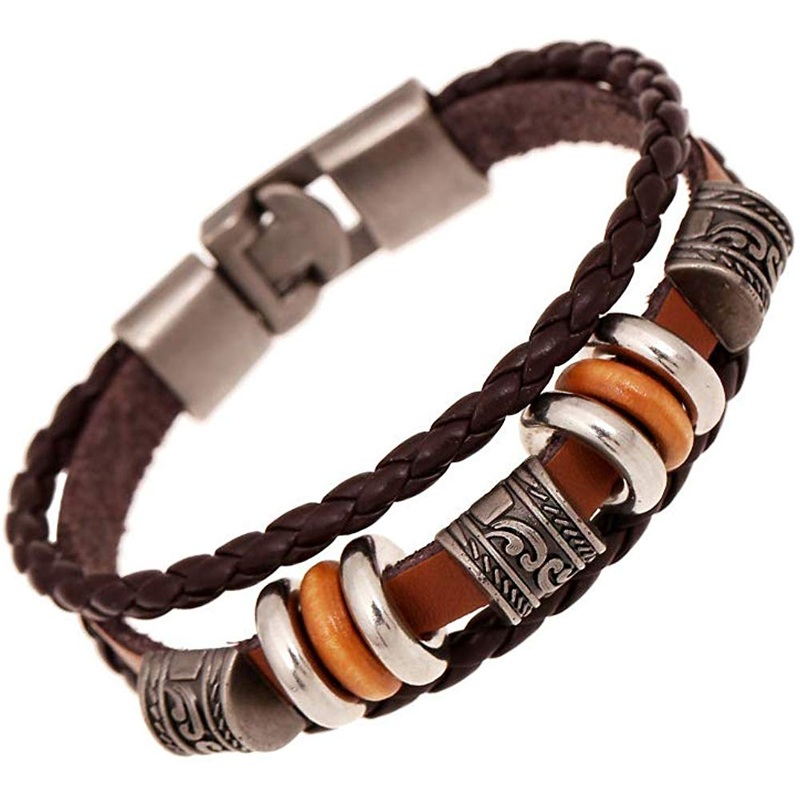 Electomania  Multi-layer Leather Bracelet Neutral Braided Fashion Cowhide Wristband (Brown)