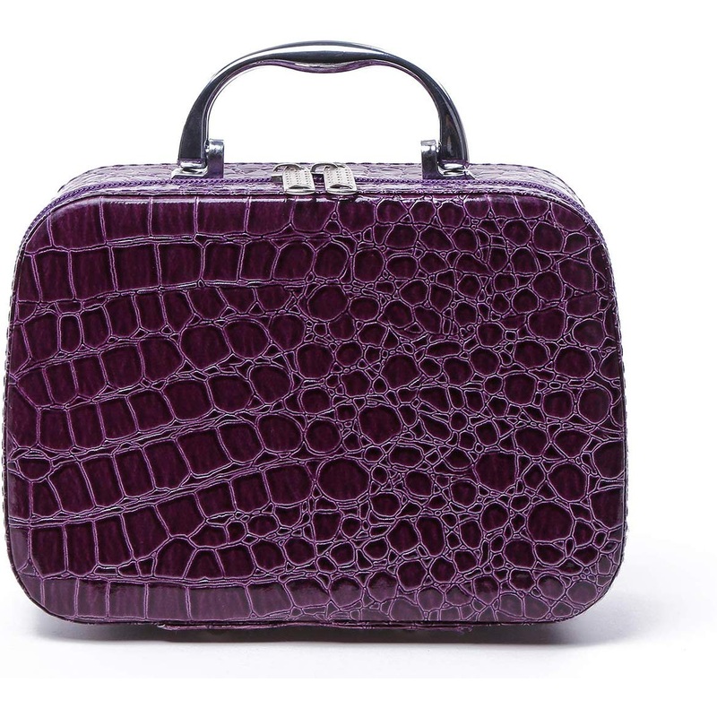 Electomania Multifunction Travel Cosmetic MakeUp Bag With Small Mirror Adjustable Dividers for Cosmetics Makeup Brushes (Dark Purple)
