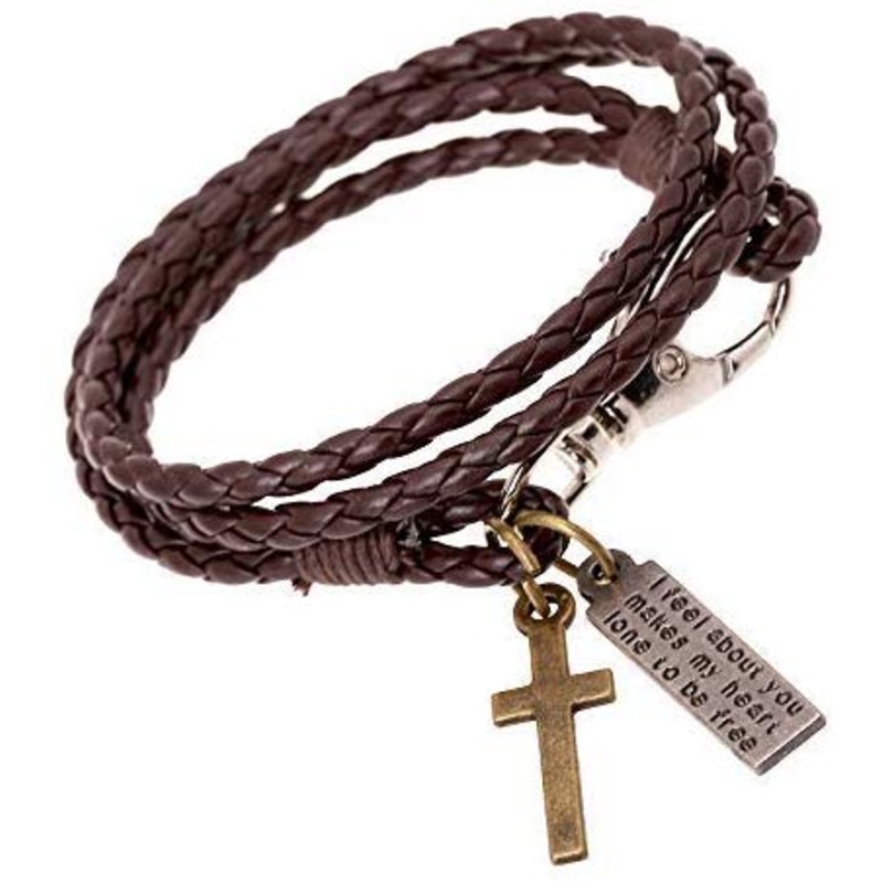 Electomania  Punk Men’s Women’s Leather Braided Multi-Strands Bracelet Cross Multilayer Wrap Wristband