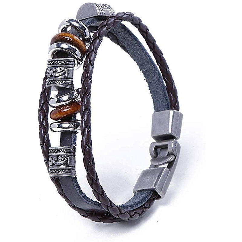 Electomania  Retro Braided Double Strap Leather Men’s Bracelet (black)