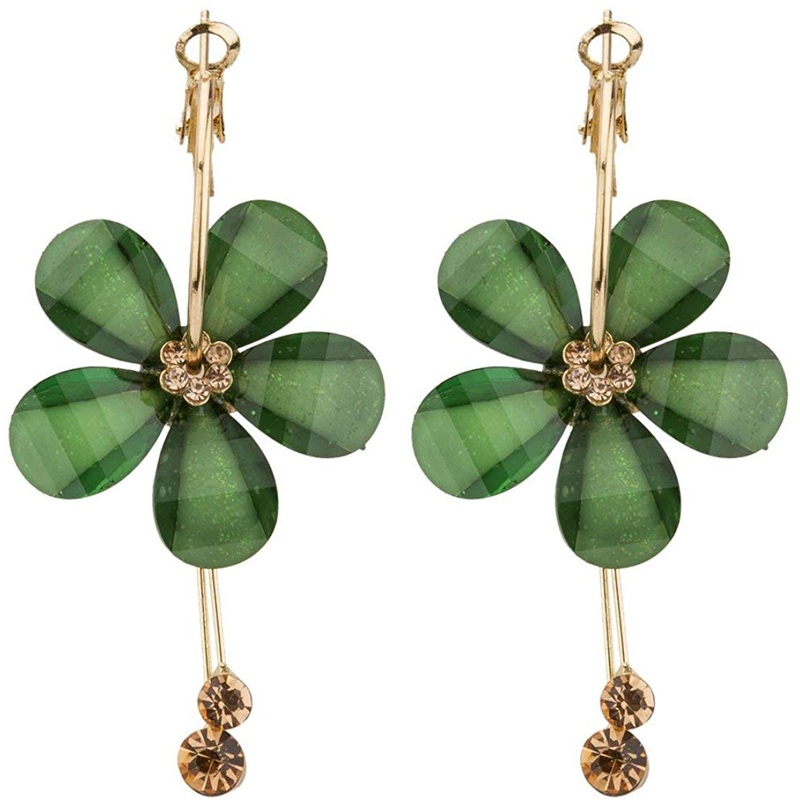 Electomania Sparkling Colors Flowerets AAA Cubic Zirconia 18K Gold Plated Hoop Earrings for Women Girls 1 Pair (Green)