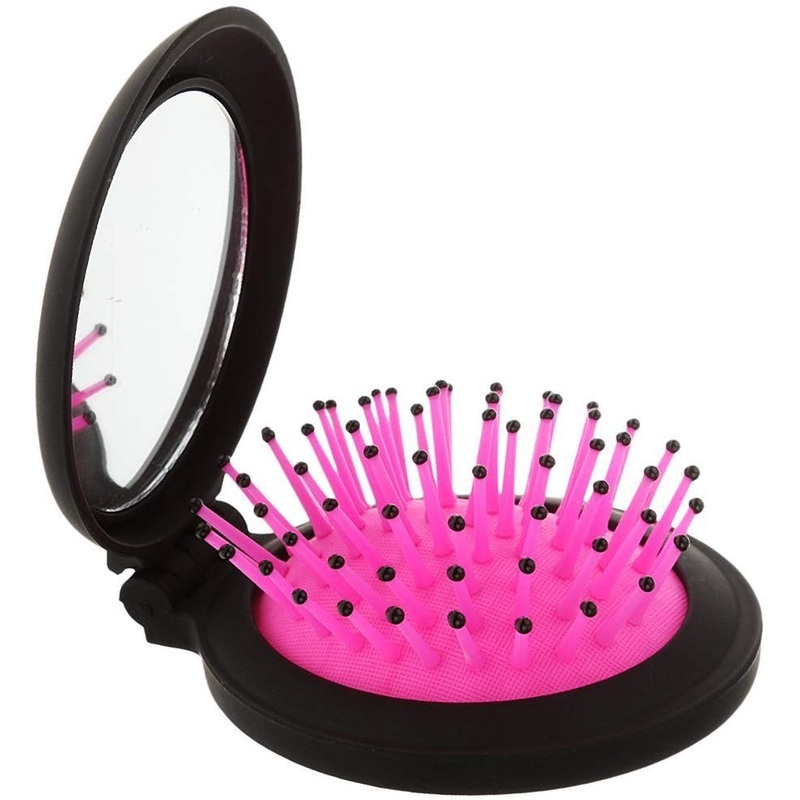 Electomania  Travel Folding Hair Brush Mini Pop Up Airbag Massage Hair brush Mirror Set for Girl Women (Rose Red)