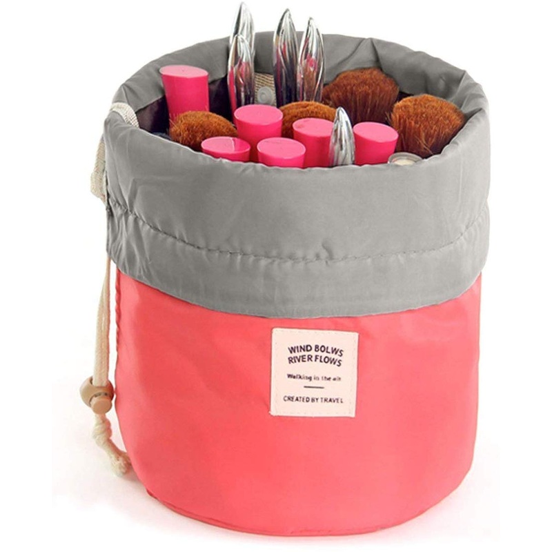 Electomania Women’s Bucket Barrel Shaped Travel Dresser Round Pouch Cosmetic Makeup Bag (Peach)