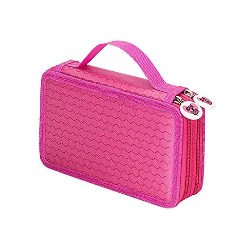 Electomania  2 Layers Large Capacity Pencil Pen Case Travel Brush Makeup Storage Bag – Rose Red