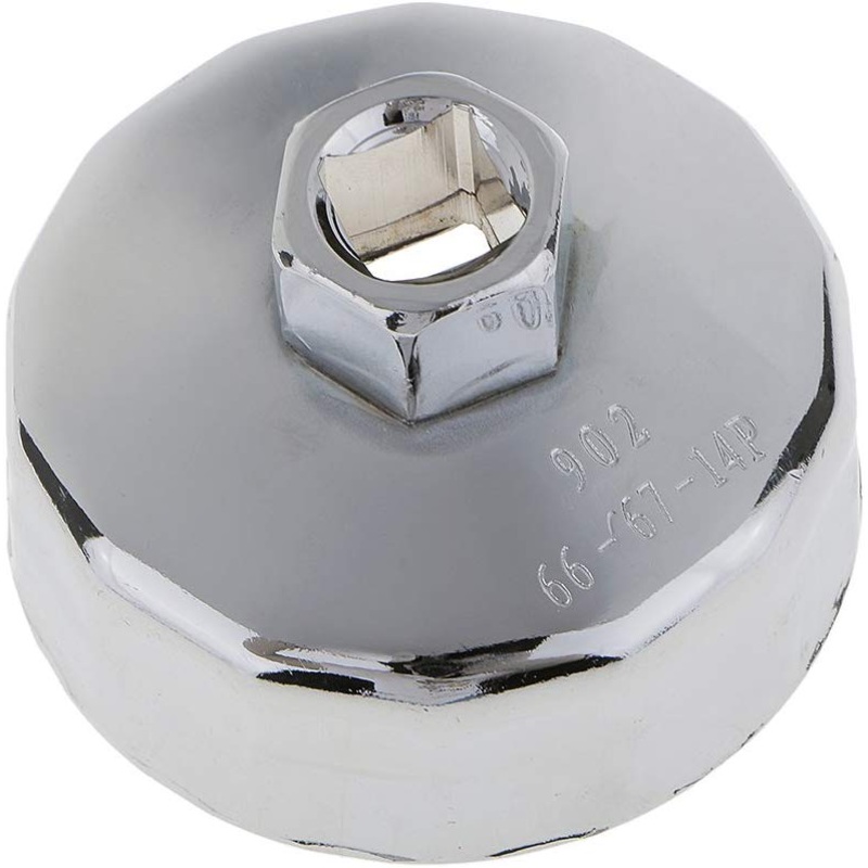 Electomania 67mm 14 Flutes Oil Filter Wrench Removal Cap Tool Socket 902 Type Universal Fits Stainless Steel Heavy Duty Good Performance
