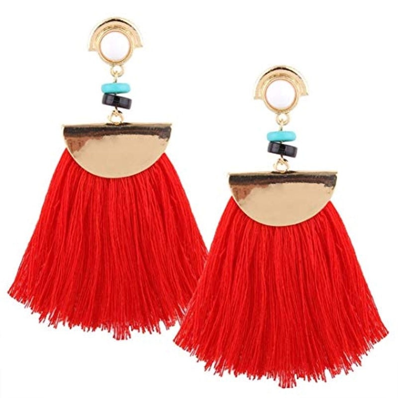 Electomania Bohemian Tassel Earrings Stylish Hanging Women Stud Earrings for Jewellery Gift Special Valentine Gift 1 Pair (Red)