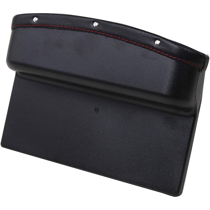 Electomania Car Seat Organizer Storage Pockets Box with Leather Auto Console Side Gap Filler Stowing Tidying for Mobile Phone Wallet Key Card – Black