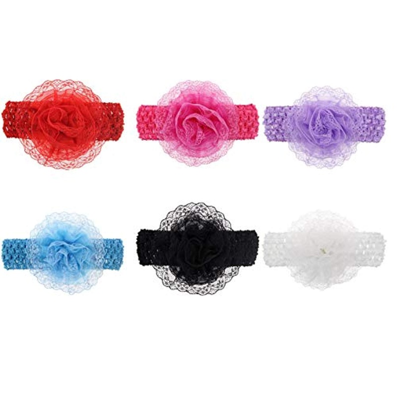 Electomania Crochet Cutwork Flower Headband For Baby Girl Pack Of 6 (Multicolor)