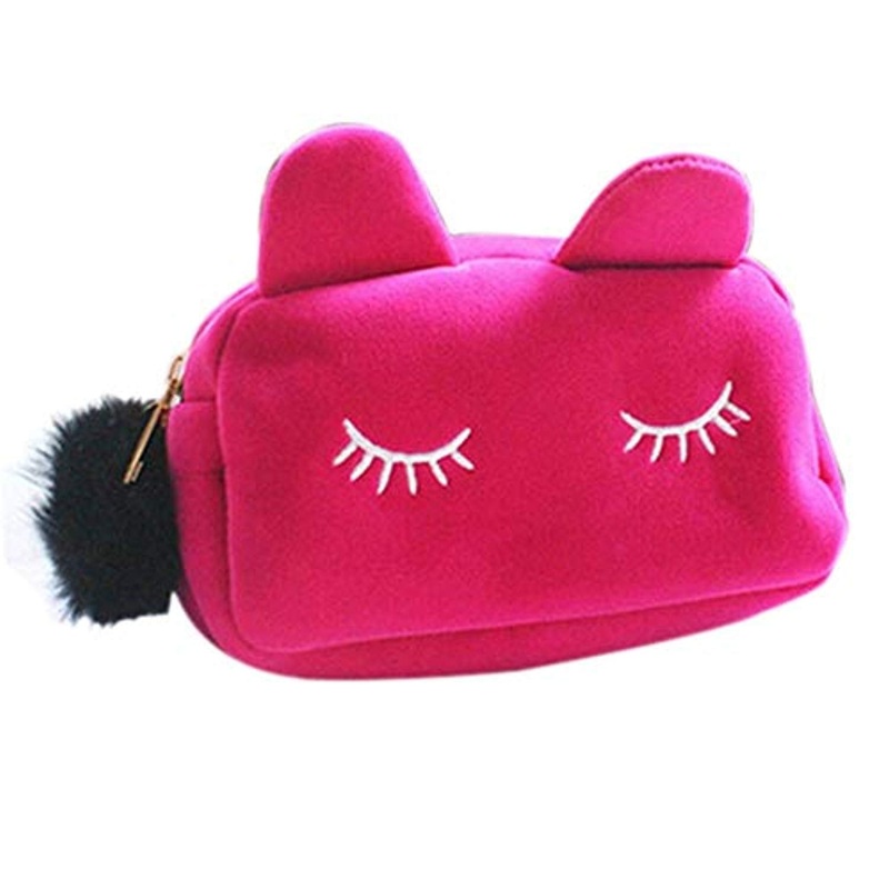 Electomania Cute Cat Pencil Pen Case Cosmetic Pouch Brush Makeup Storage Bag Cosmetic Bag Travel Bag Cosmetic Bag Storage Bag Pen Pencil Rose red