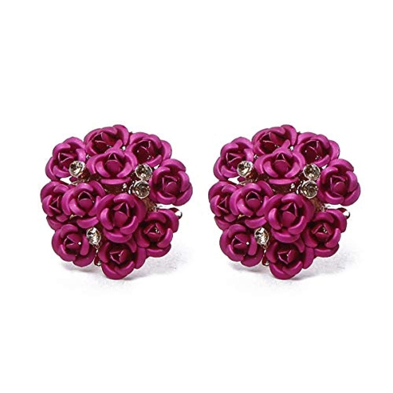 Electomania Floral Gold Plated Stylish Fancy Party Wear Earrings For Women & Girls 1 Pair (Red)