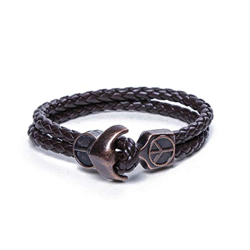 Electomania Jewellery Stylish Antique Anchor Genuine Leather Metal Wrist Band Bracelet for Men Boys