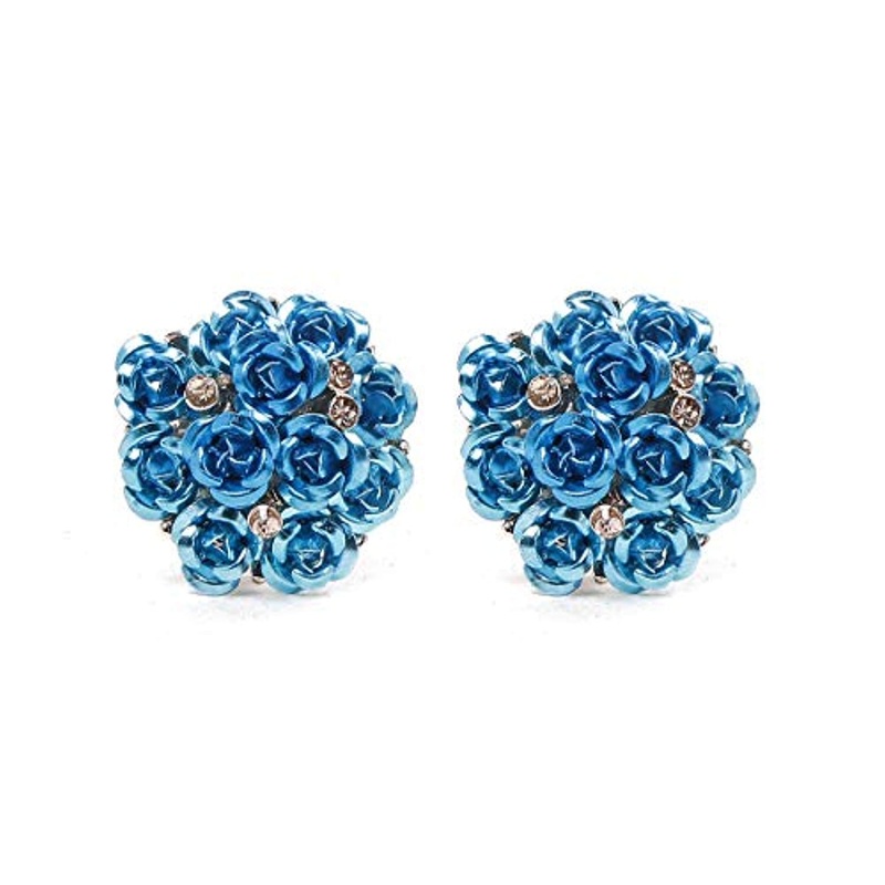 Electomania  Rose Shape Earrings For Girls And Women Blue 1 Pair