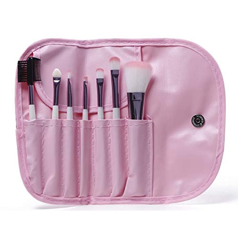 Electomania Soft Cosmetic Makeup Blush Eyeshadow Brush Set + Pouch Bag Case Pink 7 in 1 set Pink