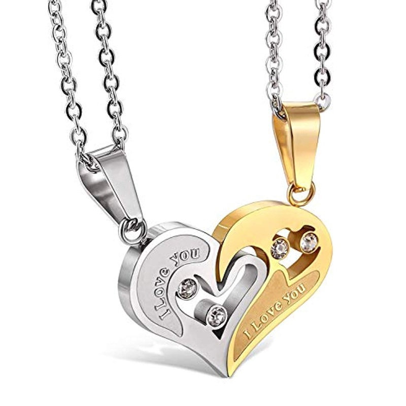 Electomania Stainless Steel Mens Womens Couple Necklace Friendship Puzzle Love Matching Heart Pendants