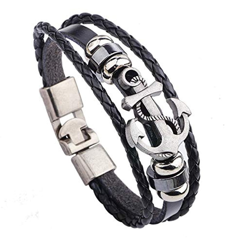 Electomania  Vintage Anchor Shaped Leather Bracelet Fashion Bracelet for Party Valentine’s Day Present Gift Unisex (Black)