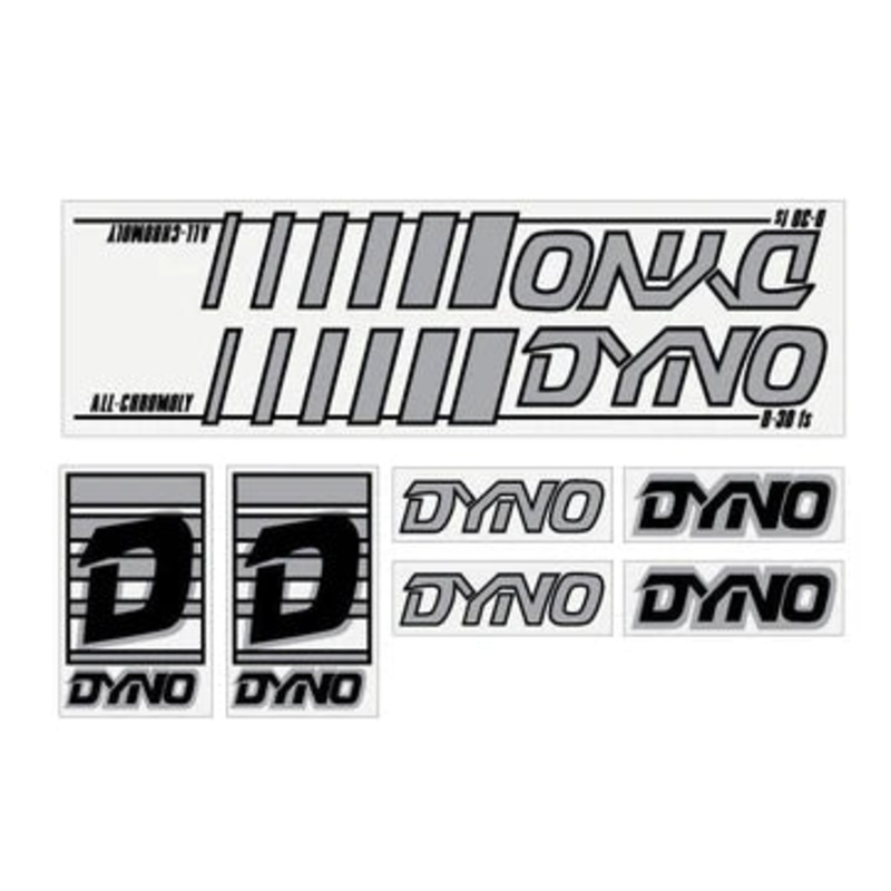 1985 DYNO D30FS Decal Set|Black / Gray with Clear Background|Blue / White with Clear Background|Purple / White with Clear Background