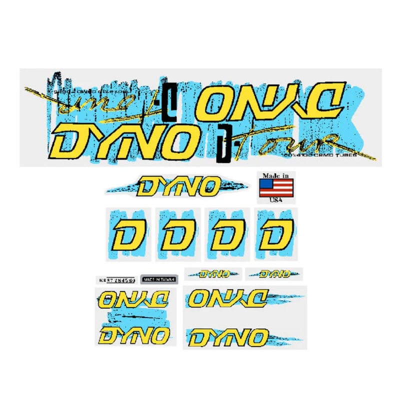 1987 DYNO D-Tour Decal Set|Blue / Yellow with Clear Background