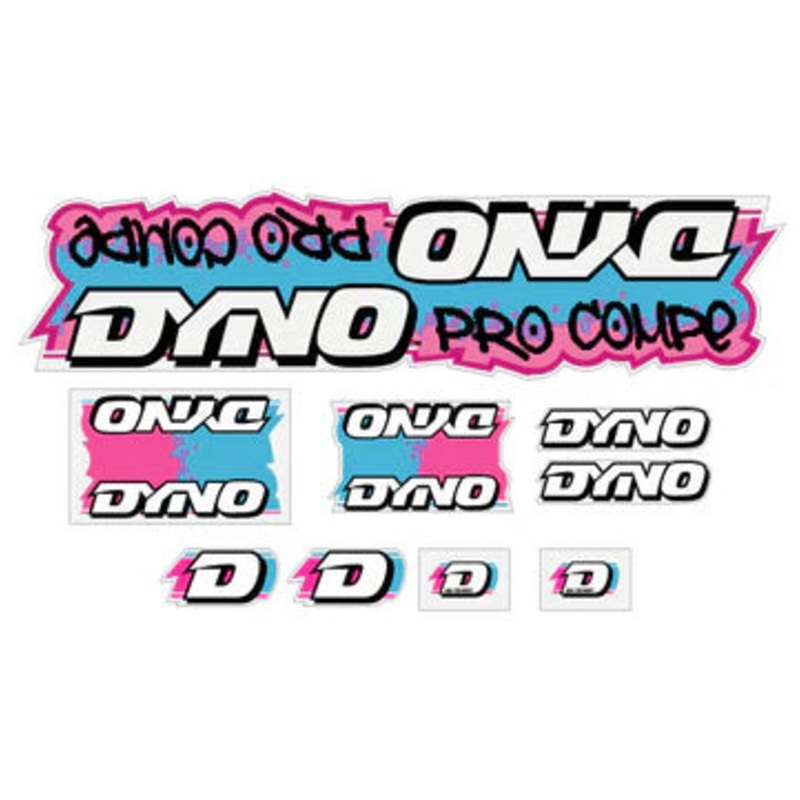 1988 DYNO Pro Compe Decal Set|Blue / Pink with Clear Background|Orange / Yellow with Clear Background