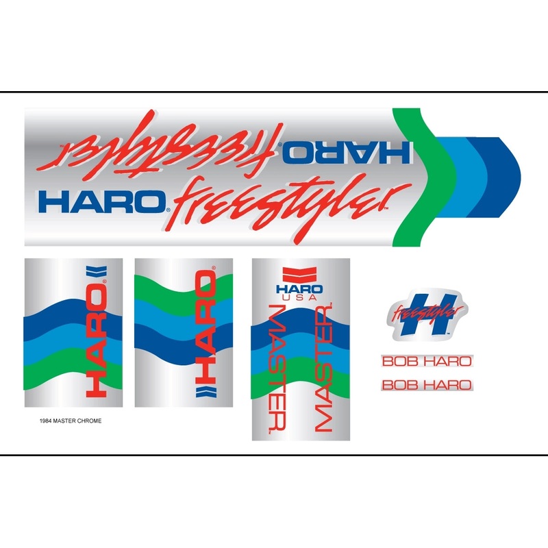 HARO RETRO FRAME DECAL KITS|1982/83 Decals FS Chrome-Sku | 60100|1984 Decals Sport Chrome-Sku | 60101|1984 Decals Sport White-Sku | 60102|1984 Decals Master Chrome-Sku | 60103|1984 Decals Master White-Sku | 60104|1984 Decals FST White-Sku | 60105|1985 Dec