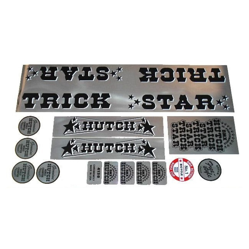 Hutch Trick Star Decal Set|Black / White Letters on Chrome Background